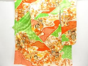 アンティーク　絞り御所車に花模様刺繍振袖